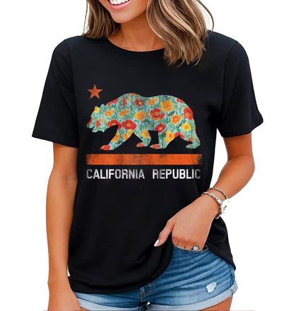 California Flag T-Shirt - Women's California Bear Graphic Tee