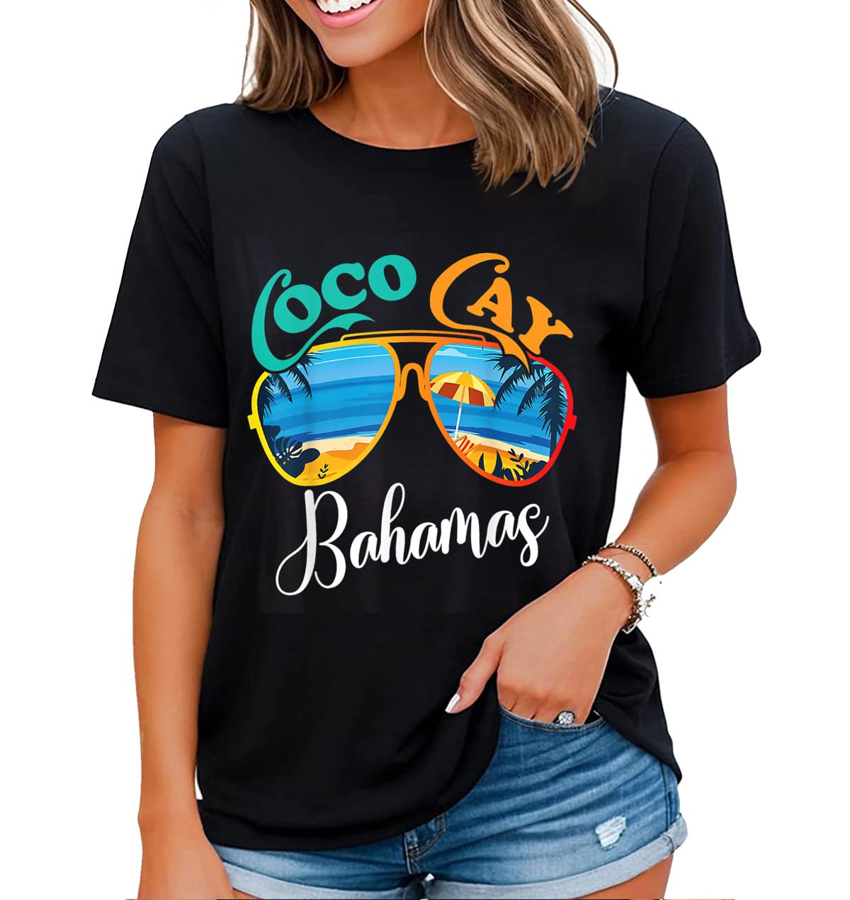 noozuo Bahamas Travel Vacation Shirt Womens Beach Summer Surf Beach Palm Tree T-Shirt