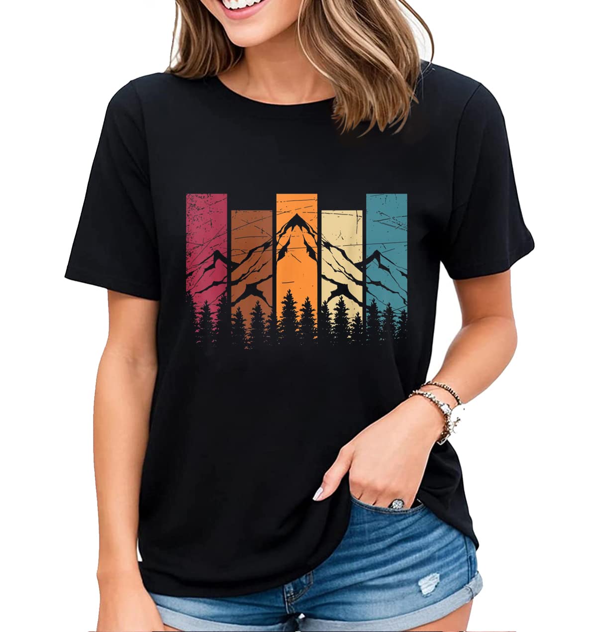 T-Shirts for Women Outdoor Sports Nature Forest Alpine Scenery Outdoor Lovers Gifts Tops