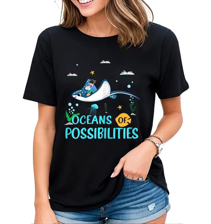 Women's Tshirt Reading Librarian Shirt Ocean of Possibilities Casual Summer Tops