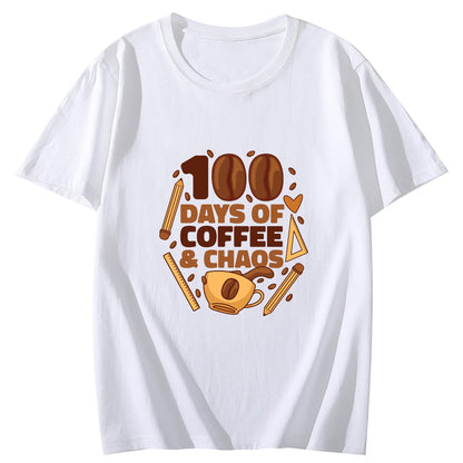 Women 100 Days of Coffee and Chaos Round Neck Short Sleeve T-Shirt Top