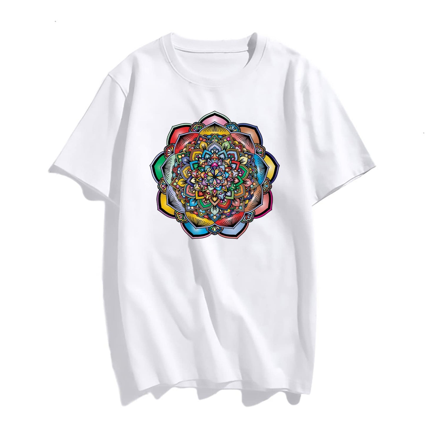 Mandala Pattern Flower Type Print Short Sleeve T Shirts for Women Tops