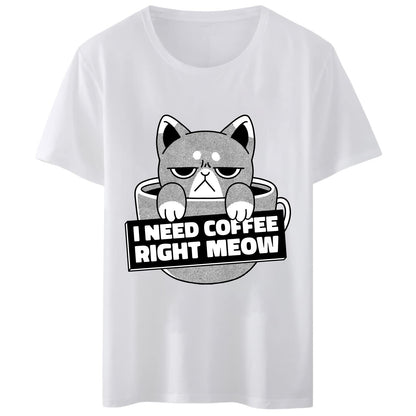 Women's T-Shirt - "I Need Coffee Right Meow" Anger Cat Print