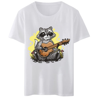 Women T-Shirt Cute Raccoon Guitar T-Shirt