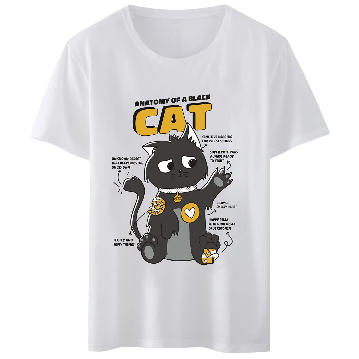 Women's T-Shirt - Cartoon Anatomy of A Black Cat Funny Print