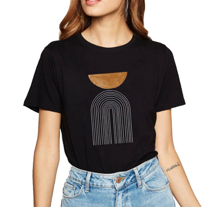 Geometric Pattern T-Shirt - Women's Black and White Tops