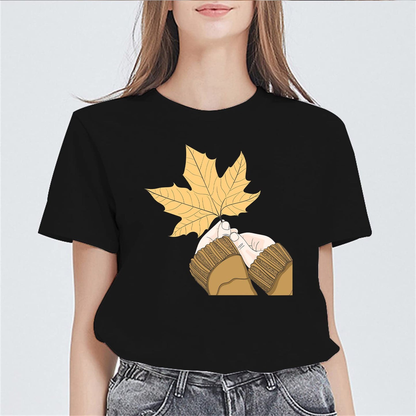 Maple Leaf Graphic Women's Summer Casual T-Shirt