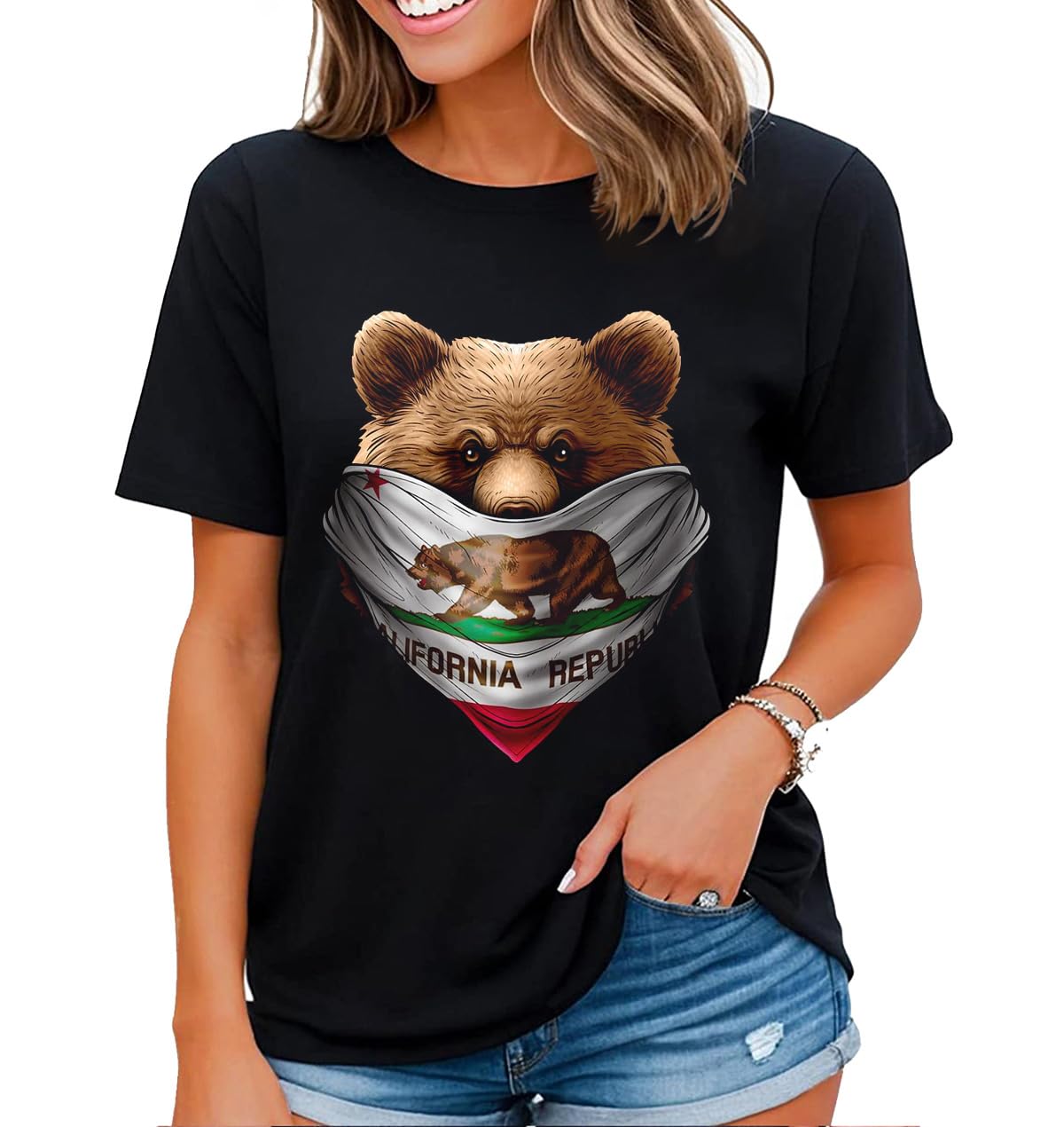 California Flag T-Shirt - Women's California Bear Graphic Tee