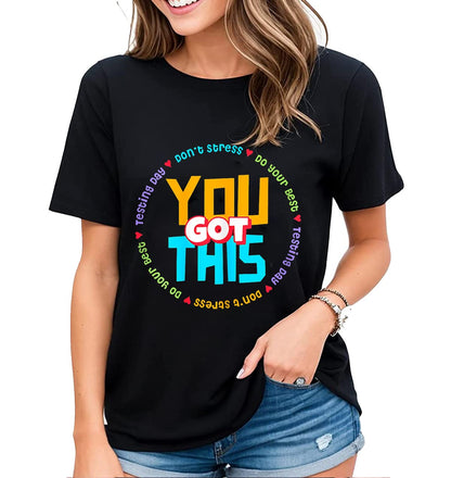 Tshirt for Women Funny Test Day Rock The Test Don't Stress Just Do Your Best Casual Short-Sleeved Tops