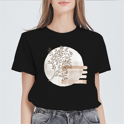 noozuo Tree Branches Pattern T-Shirt Women Fashion Casual Short-Sleeved