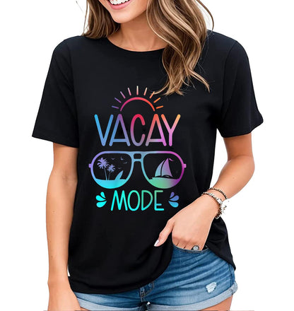 Vacay Graphic T-Shirt for Women Coconut Sunglasses Beach Summer Casual Short-Sleeved Tops