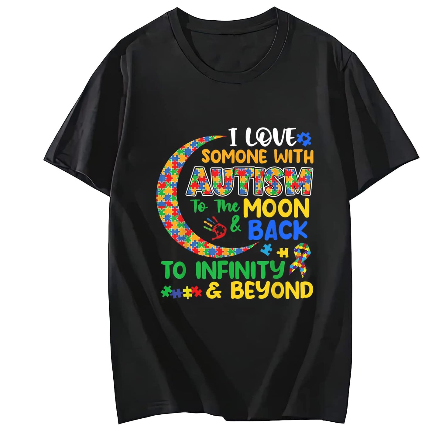 We Wear Blue for Autism Awareness T-Shirt Summer Casual Round Neck Short Sleeved Top