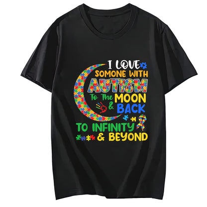 We Wear Blue for Autism Awareness T-Shirt Summer Casual Round Neck Short Sleeved Top