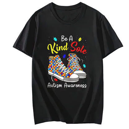Be A Kind Sole Autism Awareness Rainbow Trendy Puzzle Shoes T-Shirt