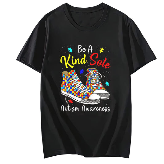 Be A Kind Sole Autism Awareness Rainbow Trendy Puzzle Shoes T-Shirt