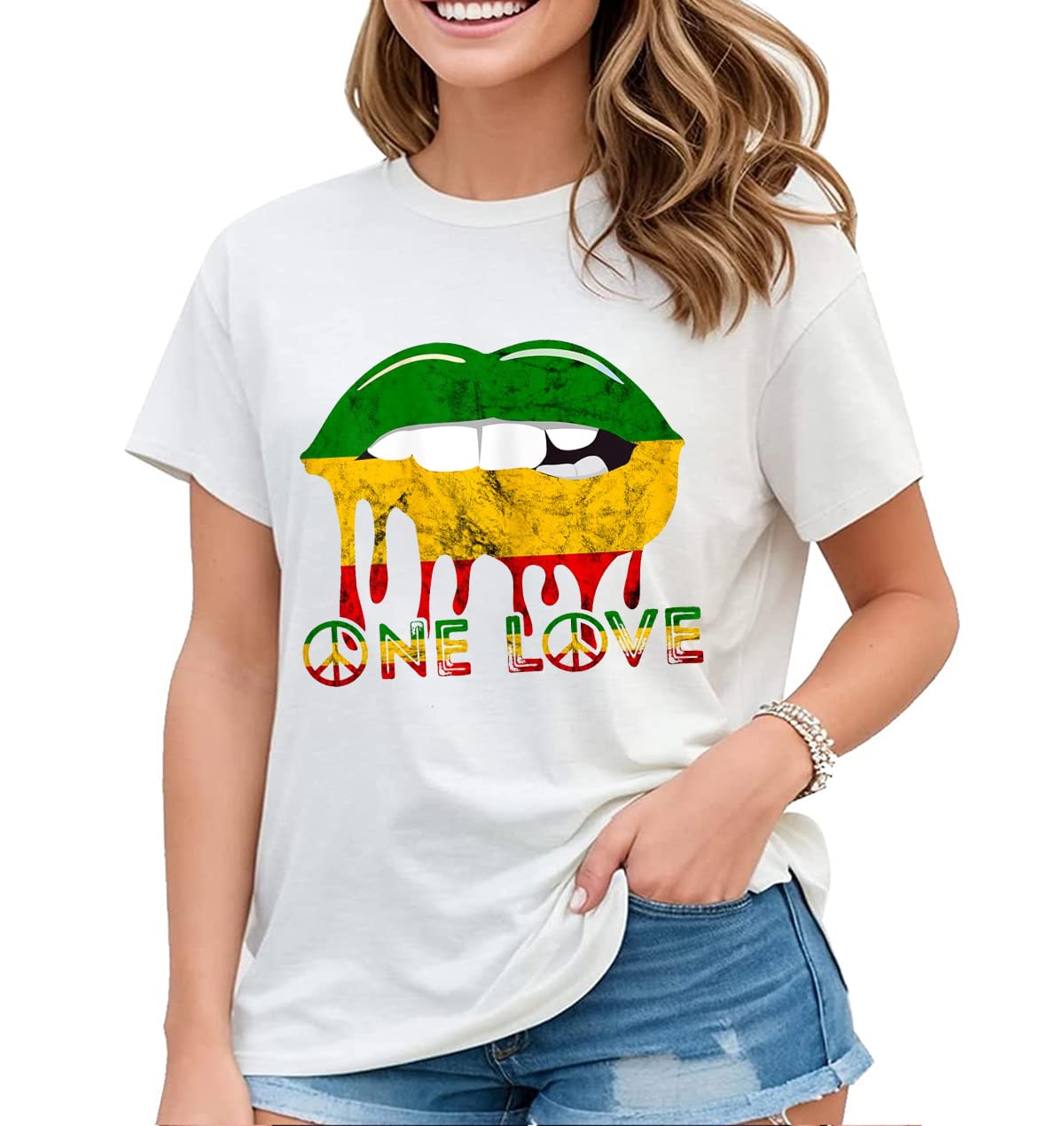 Women's T-Shirt One Love Jamaica Reggae Music Caribbean Pride Fashion Short-Sleeved Tops