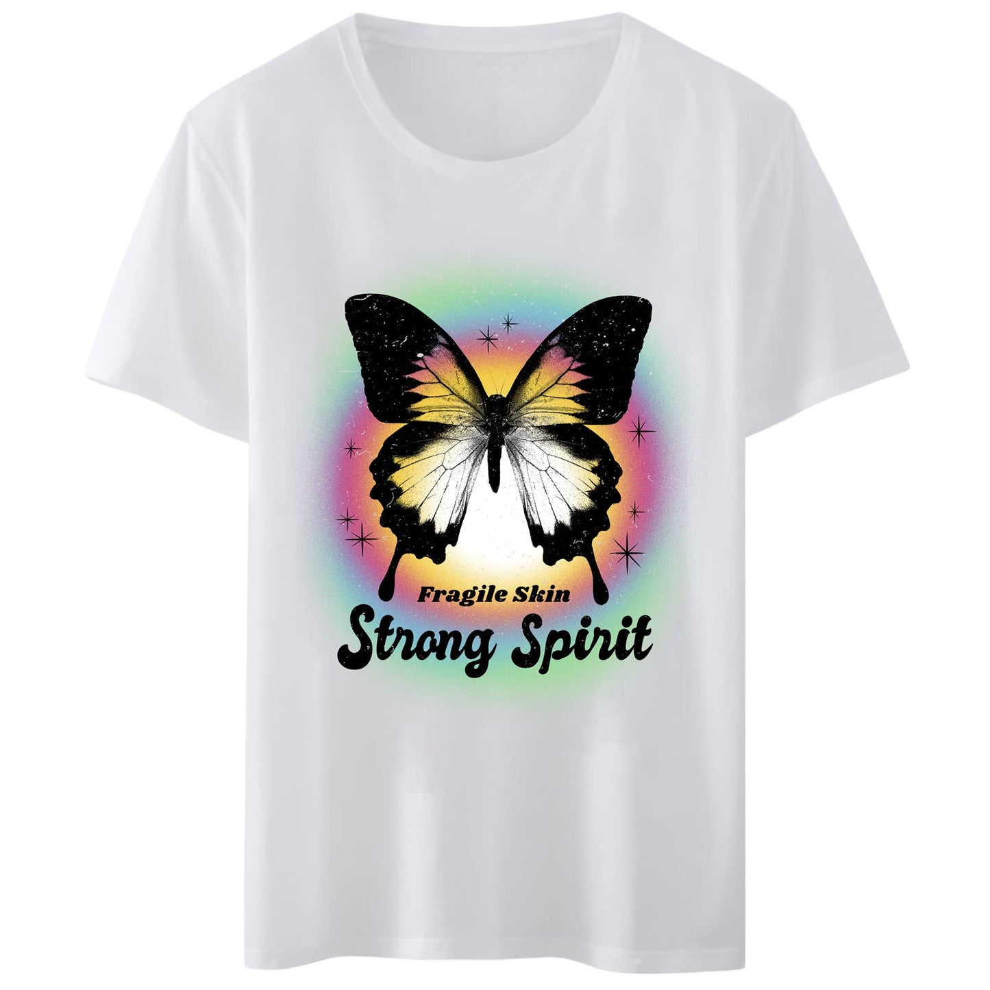 Women T-Shirt Fragile Skin Strang Spirit Butterfly Print Round Neck Tops Short Sleeve Casual Tee