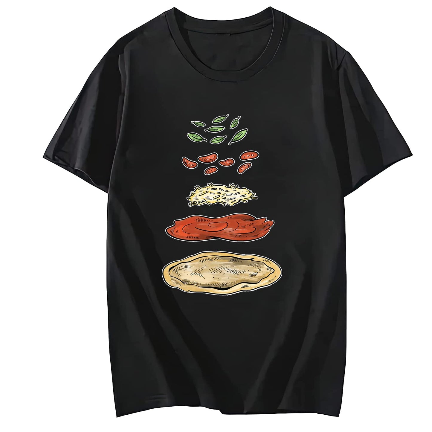 Pizza Ingredients Short Sleeve Comfort Tops T-Shirts for Women