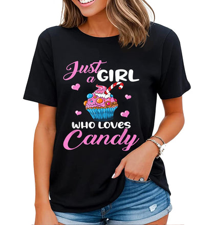 Cute Candy Design Shirt for Women Girls Kids Sweets Candy Lover Casual Short Sleeve Tops