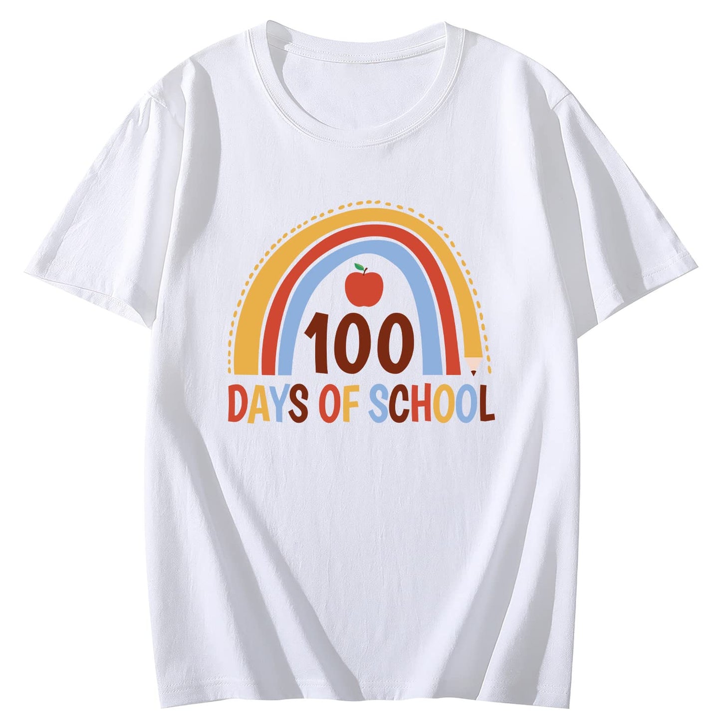 Women's 100 Days of School Love Round Neck Short Sleeve T-Shirt Top