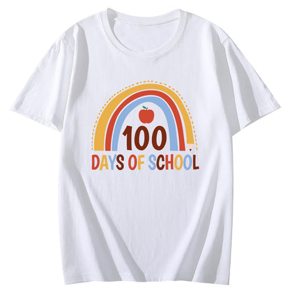 Women's 100 Days of School Love Round Neck Short Sleeve T-Shirt Top
