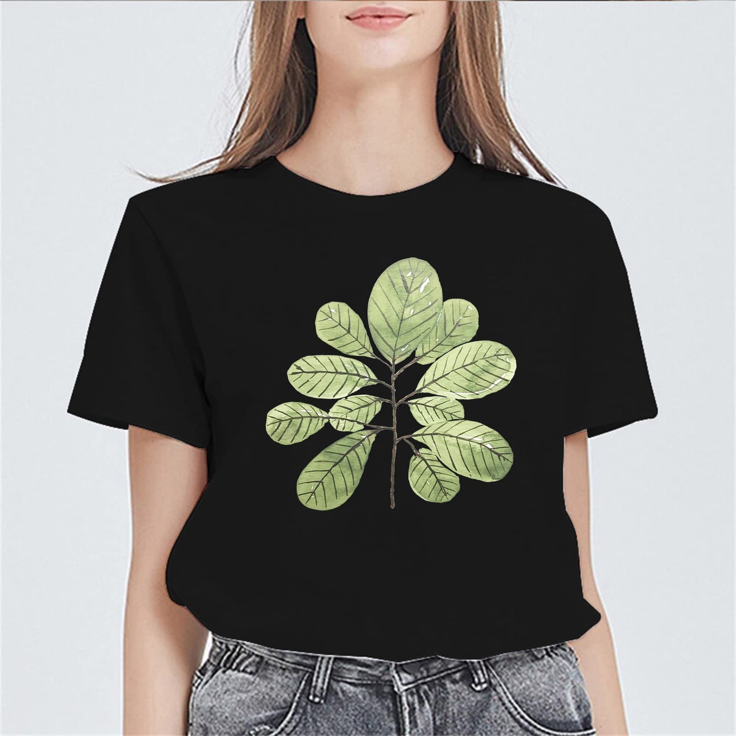 Tree Leaves Graphic Short Sleeve T Shirts for Women Summer Tops