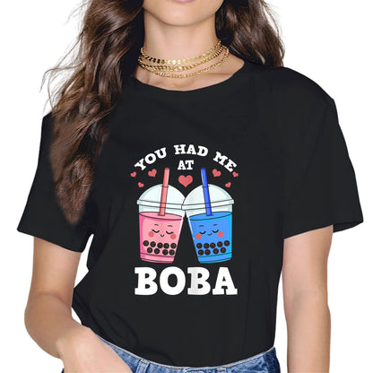 Women Kawaii Boba Bubble Tea Tops Girl Short Sleeve Casual Round Neck Tees