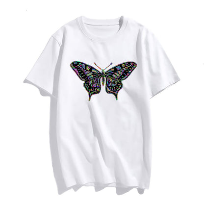 Colorful Butterfly Graphic Short Sleeve T-Shirts for Women Summer Top