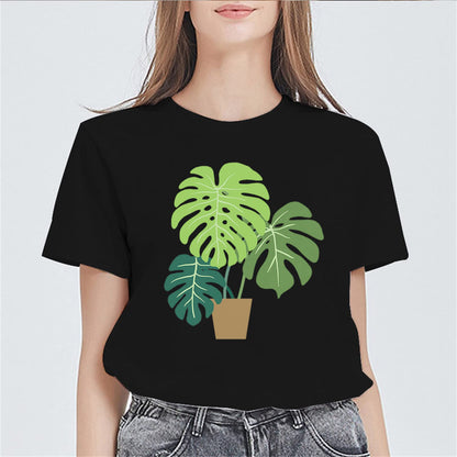 Potted Greenery Graphic Short Sleeve T-Shirts for Women Summer Top