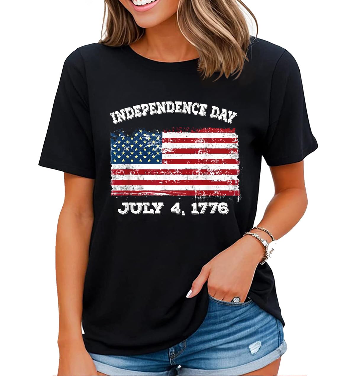 Patriotic American Independence Day Shirts for Women 4th of July USA T-Shirt
