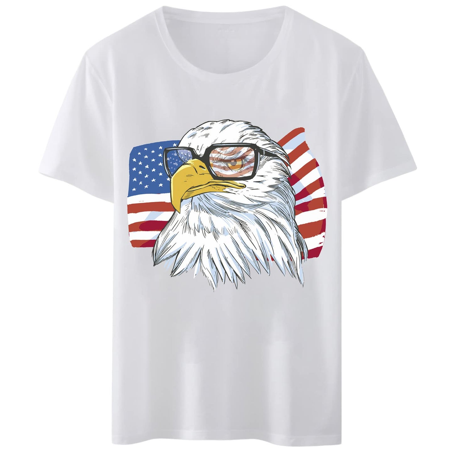 Women T-Shirt America Flag Glasses Eagle T-Shirt Round Neck Tops Short Sleeve Casual Tee