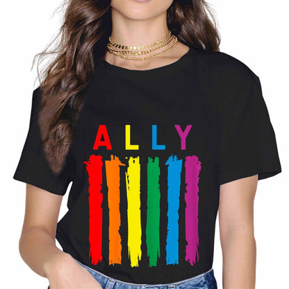 LGBT Ally Pride Rainbow Proud Ally Fashion Short Sleeve Casual Round Neck Gift T-Shirt