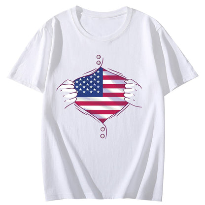 USA Flag Ripped Shirt Short Sleeve Comfort Tops T-Shirt for Women