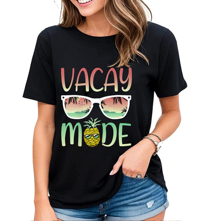 Vacay Graphic T-Shirt for Women Coconut Sunglasses Beach Summer Casual Short-Sleeved Tops