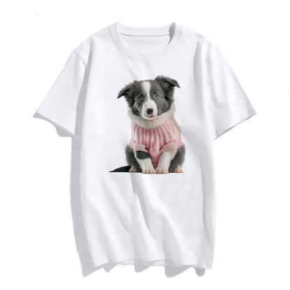 Womens Summer Tshirts Casual Short Sleeve Tops Women's Dog Pattern Print