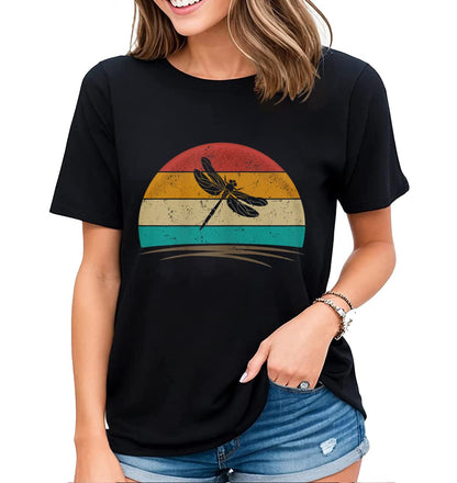 Colorful Dragonfly Graphic T-Shirt Womens Fun Insect Dragonfly Lovers Casual Tops