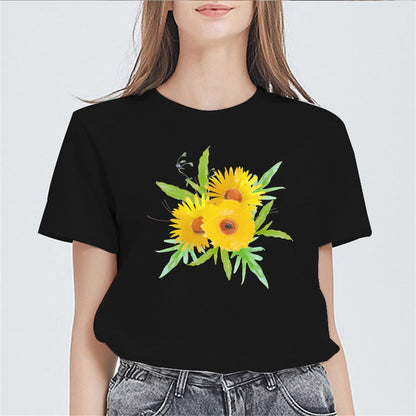 Daisy Women Flower Graphic Tees Short Sleeve Summer Casual Tops