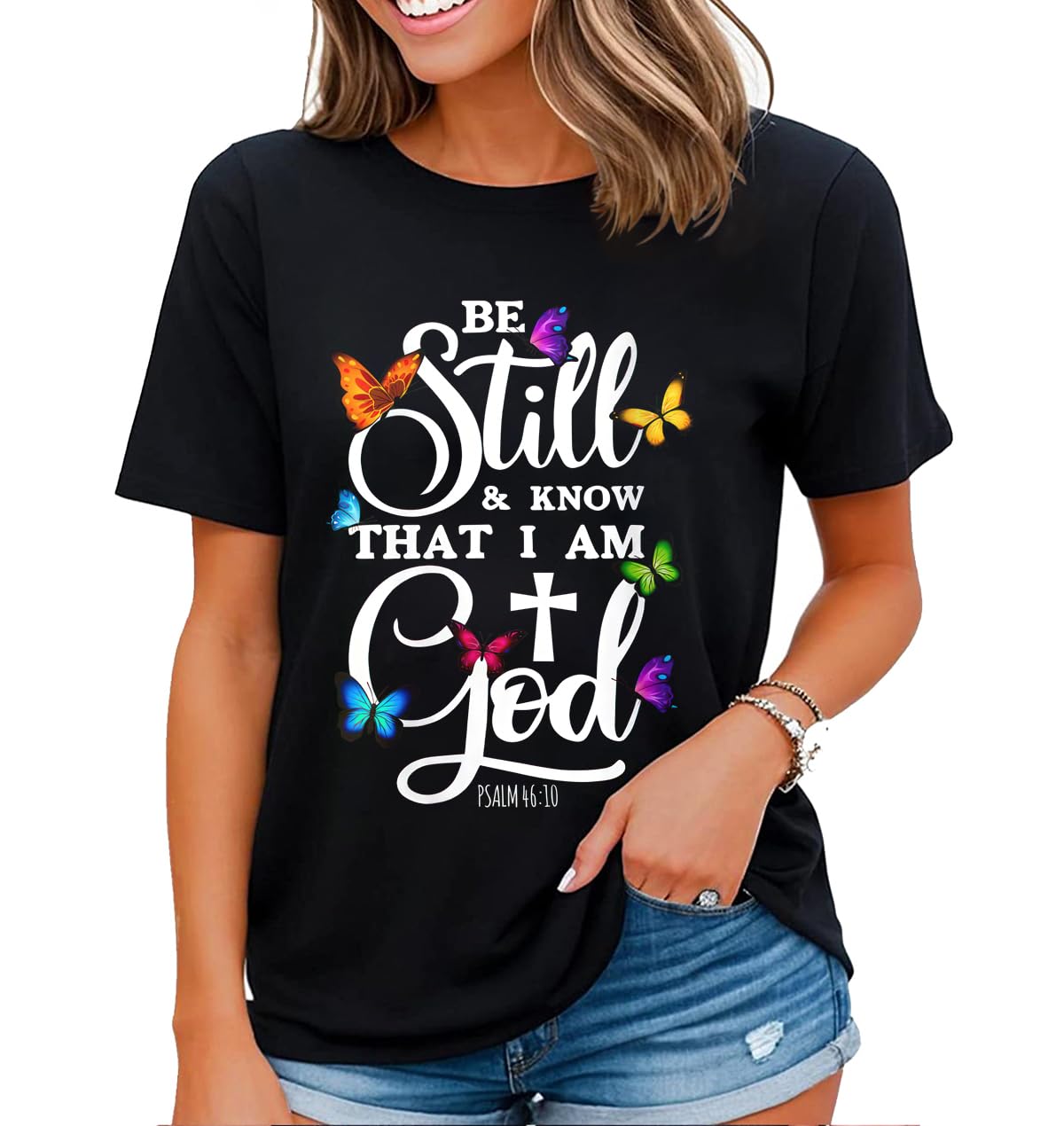 Fun Bible Quotes Christian Faith Shirt Butterfly Graphic Tshirt Women