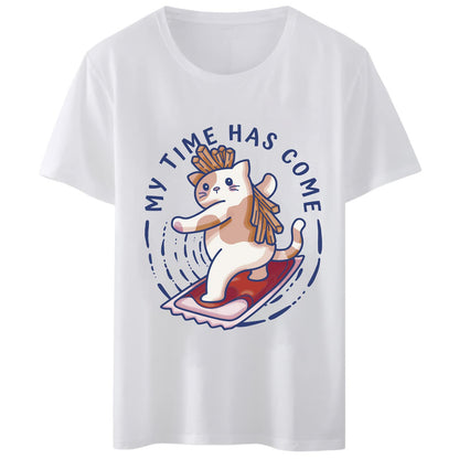 Women's T-Shirt - "My Time Has Come" Surfer Cat Print