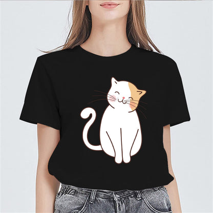 Cat Cute Graphics T-Shirt Women Fashion Casual Short-Sleeved Tops Teens Girl Clothes