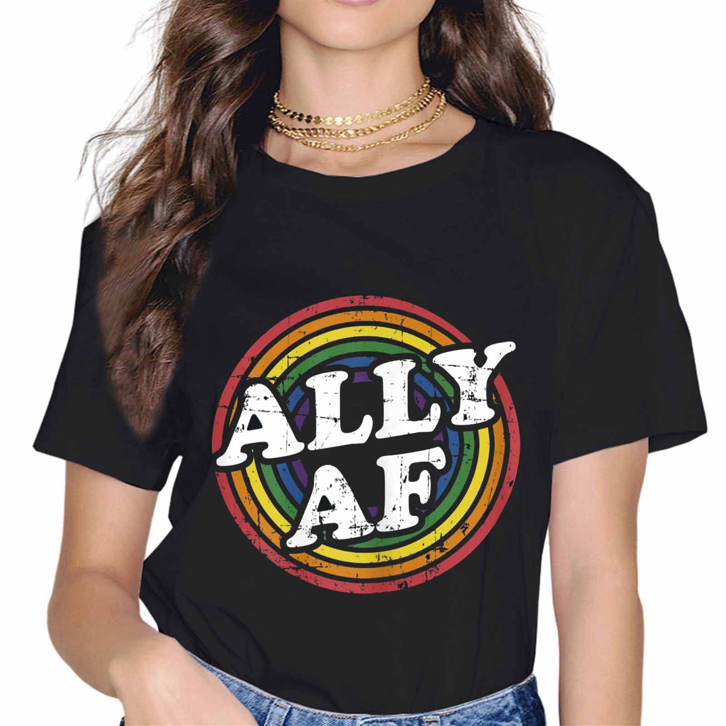 Proud Ally Fashion Short Sleeve Casual Round Neck Pride Month Gift T-Shirt