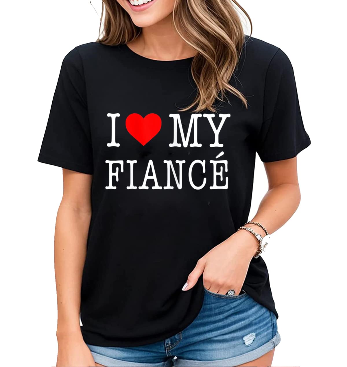 Womens Red Heart Graphic T-Shirt I Love So-and-so Fun Casual Short-Sleeved Tops