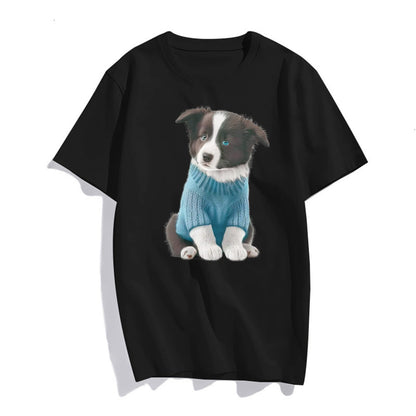 Women Well-Behaved Dog Print T Shirt Casual Top Round Neck Short Sleeve Teens Girl