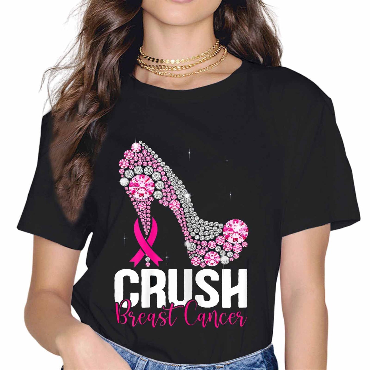 Sassalilly Pink Ribbon Breast Cancer Awareness Breast Cancer Walk T-Shirt