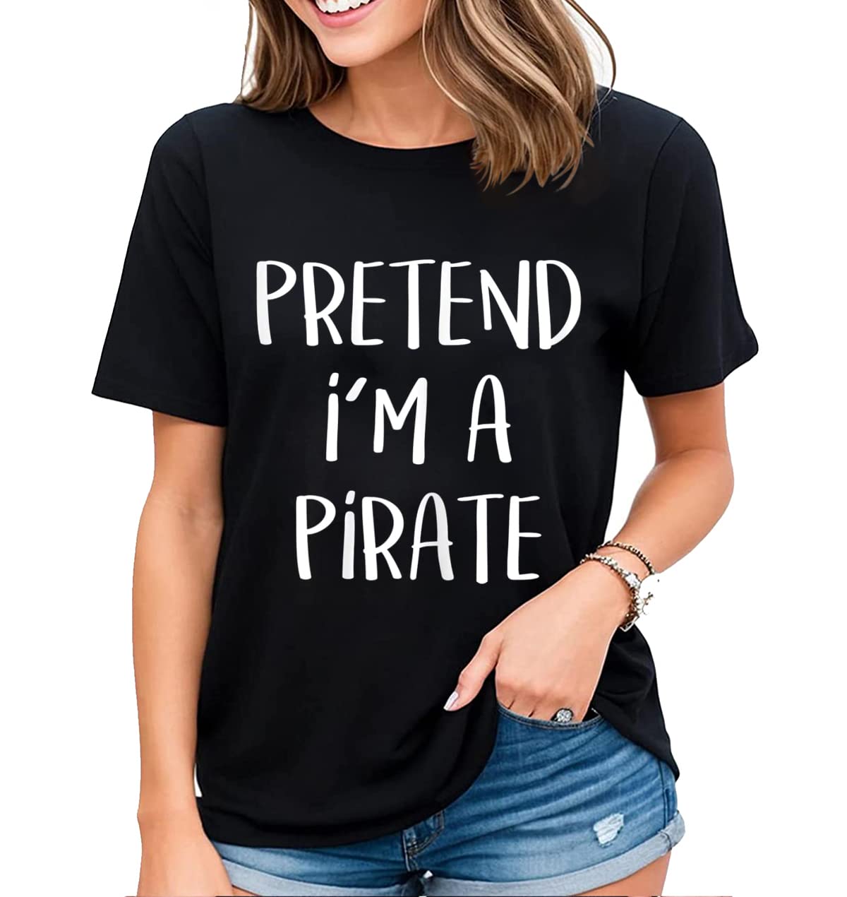 Women's Fun Pirate Pattern Tee Novelty Pirate Lovers Summer Casual Tops