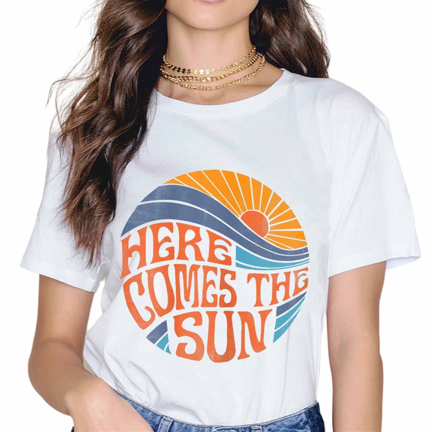 Here Comes The Sun Vintage Retro Summer Beach Gift T-Shirt