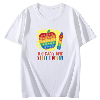 Women's 100 Days of School Love Round Neck Short Sleeve T-Shirt Top