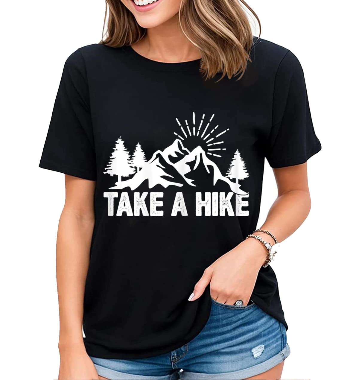 T-Shirt Womens Camping Nature Lover Take A Hike Environmentalist Wanderlust Casual Short-Sleeved Tops