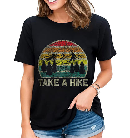 T-Shirt Womens Camping Nature Lover Take A Hike Environmentalist Wanderlust Casual Short-Sleeved Tops