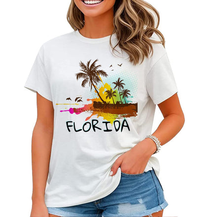 noozuo New Tropical Summer Vacation Shirt Women Florida Holiday Beach Palm Tree T-Shirt